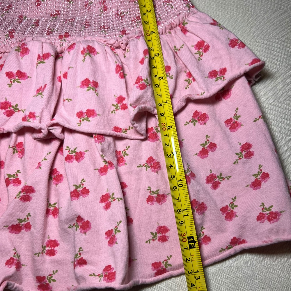 LoveShackFancy Pink Floral Smocked Ruffle Mini Skirt Tiered Skater Skirt Small - Picture 5 of 5